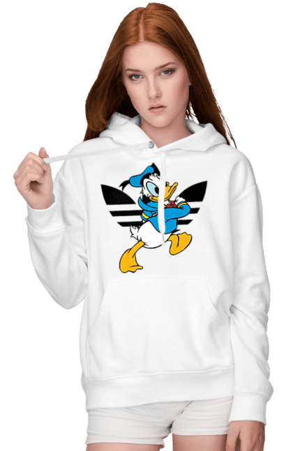 Женское худи с принтом Adidas Дональд Дак. Adidas, daisy duck, donald duck, адидас, дейзи дак, дональд дак, мультсериал, мультфильм. 2070702