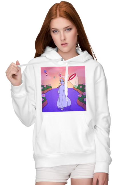 Women`s hoodie with prints Purple Girl On The Hunt. Girl, naked, net. 2070702