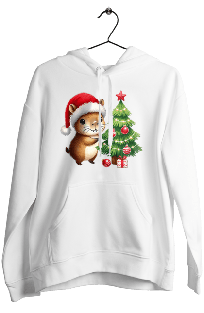 Women's hoodie with prints Christmas Capybara with a Tree. Animal, capybara, christmas, christmas capybara, christmas tree, gift, holiday, new year, new year`s gift, santa. 2070702