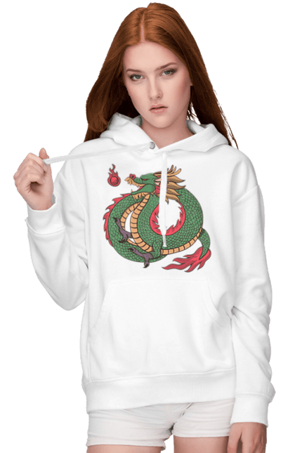 Женское худи с принтом Дракон. Дракон, животное, зеленый дракон, китайский дракон, символ. 2070702
