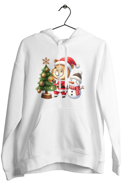 Women's hoodie with prints Christmas Capybara with a Tree. Animal, capybara, christmas, christmas capybara, christmas tree, gift, holiday, new year, new year`s gift, santa. 2070702