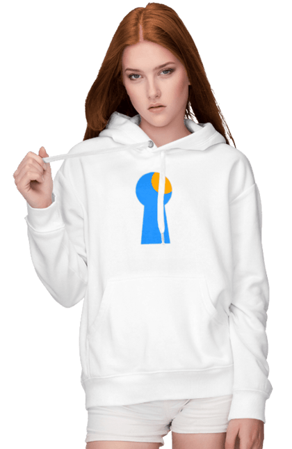 Жіноче худі з принтом "Замочная скважина". Відчини двері, двері, замок, ключ, свердловина, світло крізь, цікавість, щілина. 2070702