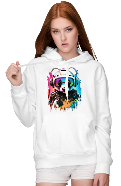 Women`s hoodie with prints Panda in VR Helmet. Character, geek, helmet, panda, virtual reality. 2070702