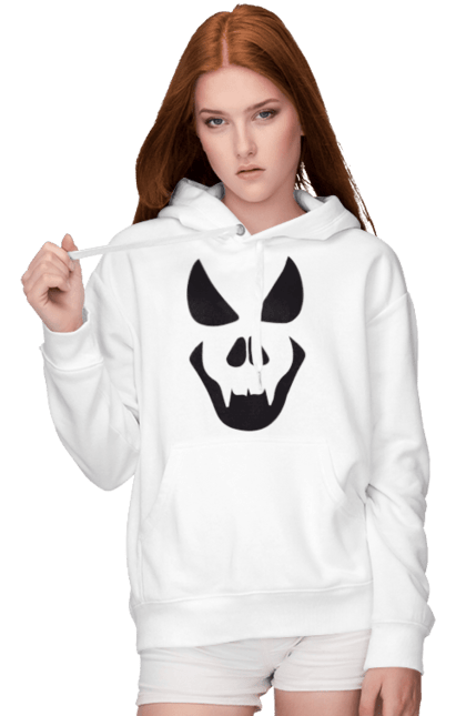 Women's hoodie with prints Halloween pumpkin face. Costume, halloween, holiday, october, october 31, pumpkin, scary, sweets, trick or treat. 2070702