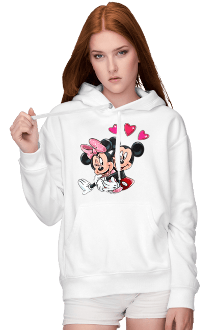 Женское худи с принтом Микки Маус и Минни Маус. Mickey mouse, minnie mouse, дисней, микки, микки маус, минни маус, мультфильм. 2070702