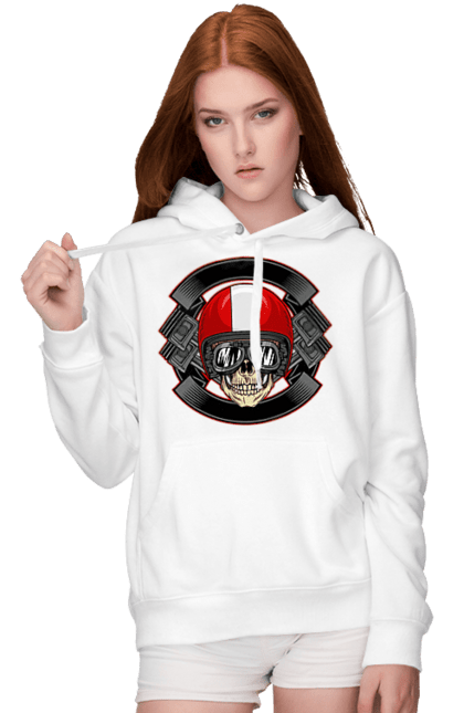 Жіноче худі з принтом "череп мотоцикліст". Мотоцикліст \, череп, шолом. 2070702