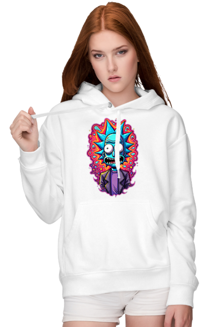 Women's hoodie with prints Rick and Morty. Adventures, black humor, cartoon, rick, rick and morty, sci-fi, tragicomedy. 2070702