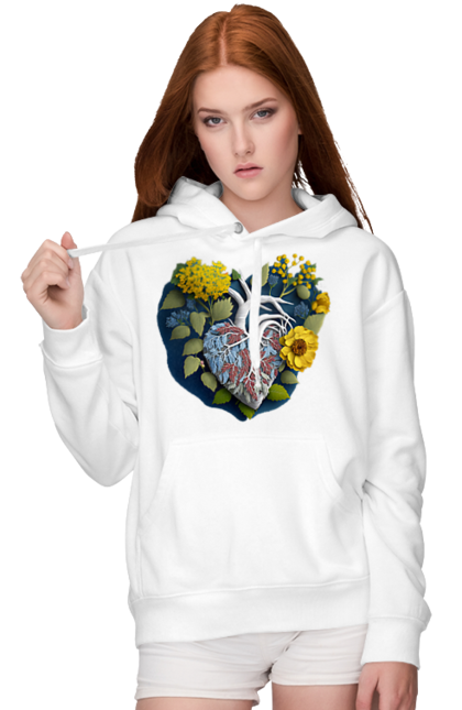 Жіноче худі з принтом "Серце квіти". Люблю україну, перемога україни, серце, символи україни, соняшник, традиції україни, україна. 2070702