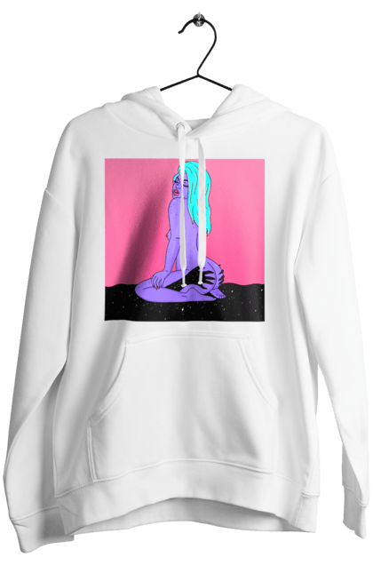 Women`s hoodie with prints Purple Girl In Hands. Alien, girl, sits. 2070702