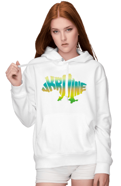 Жіноче худі з принтом "Україна силует кольоровий". Карта україни, люблю україну, силует україни, символ україни, україна, українська символіка. 2070702