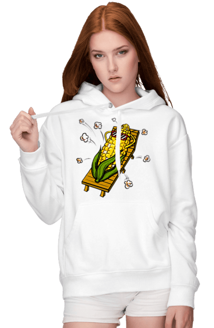 Women`s hoodie with prints Corn Suns On A Lounger. Corn, lounger, popcorn. 2070702