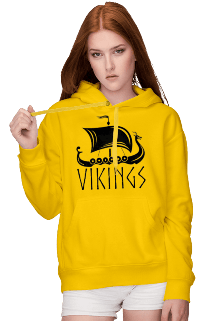 Жіноче худі з принтом "Дракар корабель вікінгів". Вікінги, дракар, корабель вікінгів, скандинавія. CustomPrint.market