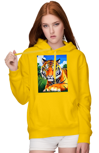 Жіноче худі з принтом "Тигр у квітах". Тигр, тигр на природі, тигр у квітах. CustomPrint.market