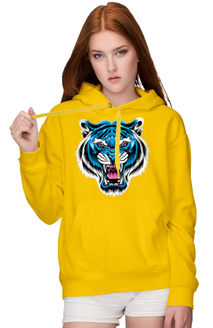Жіноче худі з принтом "Блакитний тигр". Блакитний тигр, голова тигра, тварини, тигр. CustomPrint.market