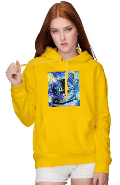 Жіноче худі з принтом "Кіт ван Гога". Абстракція, гумор, жарт, кіт, мем, смішне, тварини. CustomPrint.market