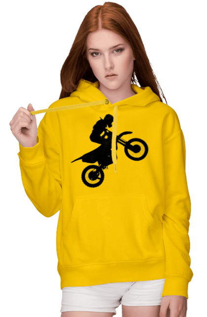 Жіноче худі з принтом "Силует Мотоцикліста". Мотоцикл, мотоцикліст, шолом. CustomPrint.market