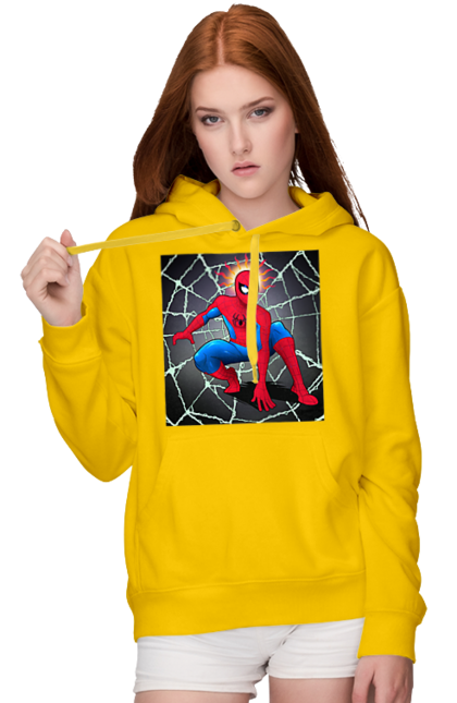 Жіноче худі з принтом "Людина павук в павутинні". Герой, людина павук, марвел, павук, павутина, рятувальник, спайдермен. CustomPrint.market