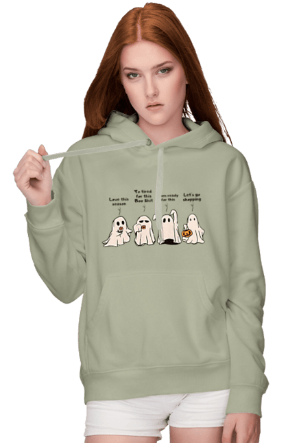 Women's hoodie with prints Halloween Ghost. Costume, ghost, halloween, holiday, october, october 31, scary, sweets, trick or treat. 2070702