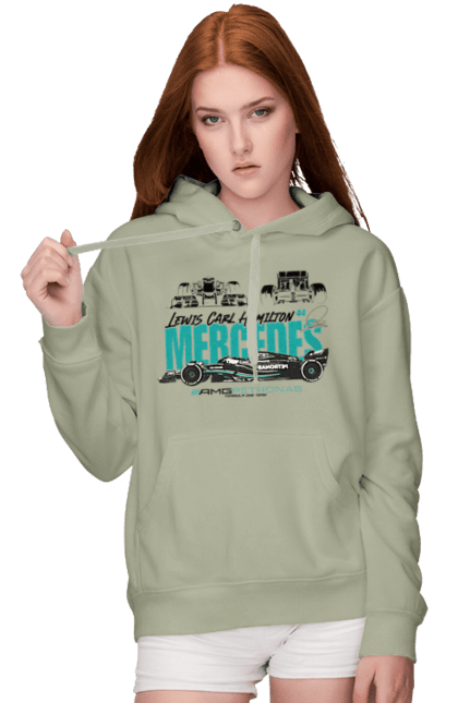 Women's hoodie with prints Mercedes AMG Petronas F1 Team. Amg petronas, bolide, f1 team, formula 1, mercedes, motorsport, race, racing car, sport. 2070702