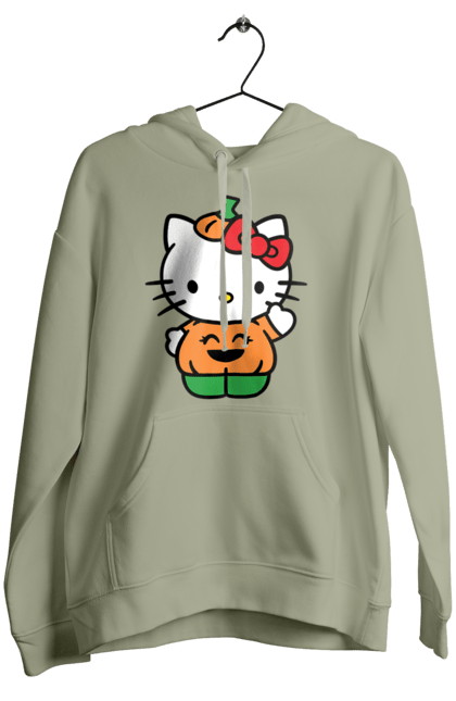 Жіноче худі з принтом "Хелло Кітті Хелловін". Halloween, hello kitty, бренд, гарбуз, кошеня, персонаж, хелло кітті, хелловін. 2070702