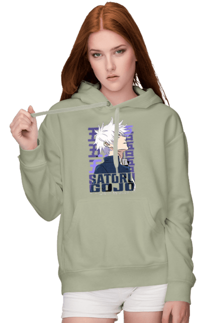 Women's hoodie with prints Jujutsu Kaisen Gojo. Anime, dark fantasy, gojo, jujutsu kaisen, magic battle, manga, mystic. 2070702