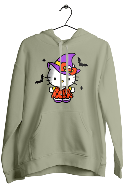 Women's hoodie with prints Hello Kitty Halloween. Brand, cat, character, halloween, hello kitty, kitten, kitty, witch. 2070702