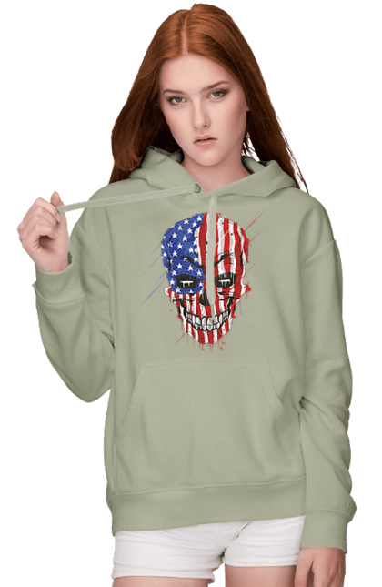 Women's hoodie with prints Skull with flag. Bones, eagle, flag, scull, smile, teeth, usa. 2070702