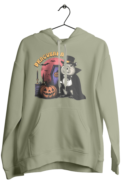 Women's hoodie with prints Capybara Halloween. Animal, capybara, ghost, halloween, holiday, moon, pumpkin, rodent, vampire. 2070702