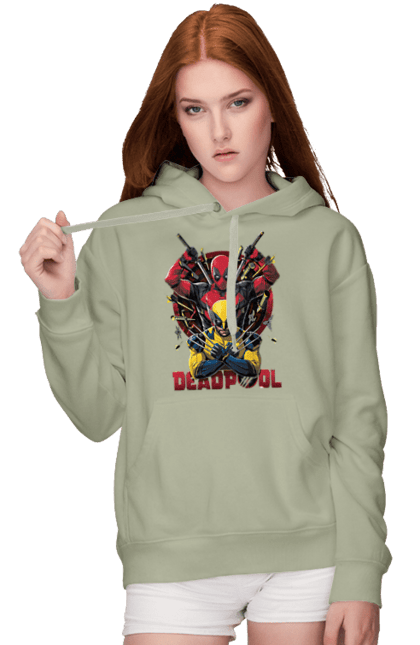 Women's hoodie with prints Deadpool & Wolverine. Action movie, comic, deadpool, fantasy, film, logan, marvel, mutant, superhero, x-men. 2070702