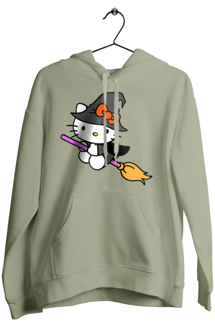 Women's hoodie with prints Hello Kitty Halloween. Brand, cat, character, halloween, hello kitty, kitten, kitty, witch. 2070702