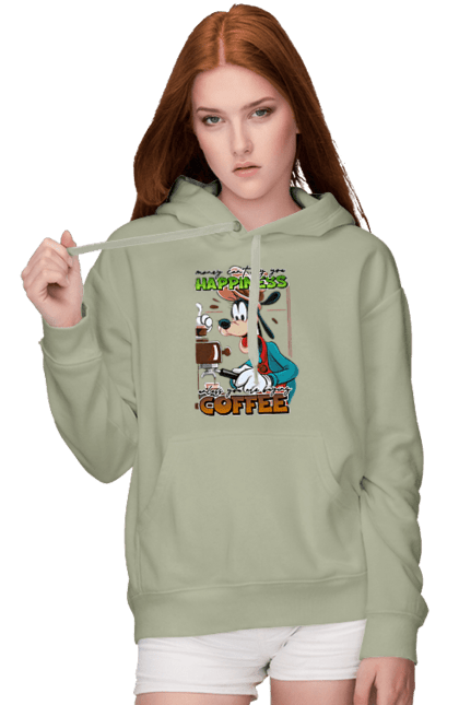 Women's hoodie with prints Goofy Coffee. Animated series, cartoon, coffee, cup, disney, dog, goofy. 2070702