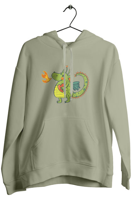 Women's hoodie with prints Dragon in love. Dragon, fire, green dragon, heart, hearts, love, new year, symbol 2024. 2070702