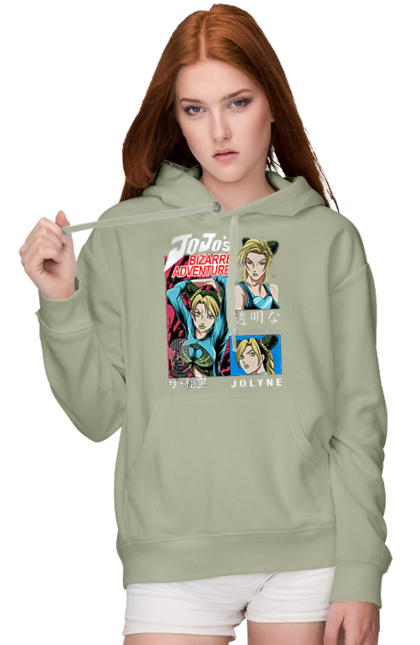 Women's hoodie with prints JOJO Jolyne Cujoh. Anime, jojo, jojo`s bizarre adventure, jojo’s bizarre adventure, jolyne cujoh, manga. 2070702