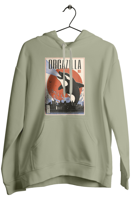 Women's hoodie with prints Orcazilla. Cartoon style design, graphic, japan print, japanese, japanese art, japanese poster, japanese poster orca, ocean wildlife, orca, orcazilla. 2070702