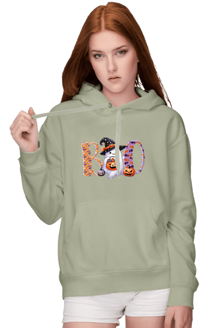 Women's hoodie with prints Halloween Ghost. Costume, ghost, halloween, holiday, october, october 31, scary, sweets, trick or treat. 2070702