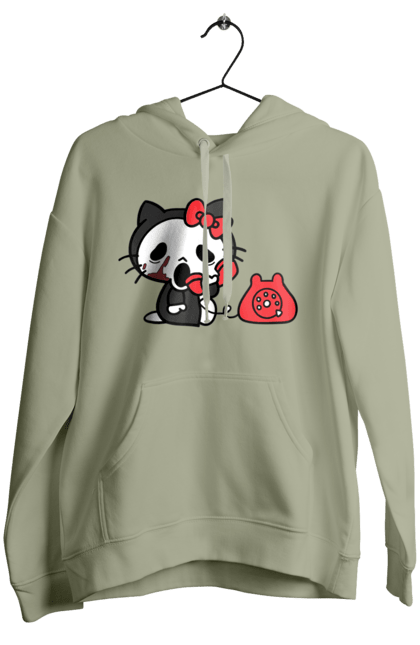 Женское худи с принтом Хелло Китти Хэллоуин. Halloween, hello kitty, бренд, кот, котенок, персонаж, хелло китти, хэллоуин. 2070702