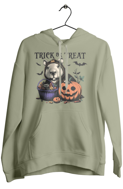 Women's hoodie with prints Capybara Halloween. Animal, capybara, halloween, holiday, moon, pumpkin, rodent. 2070702