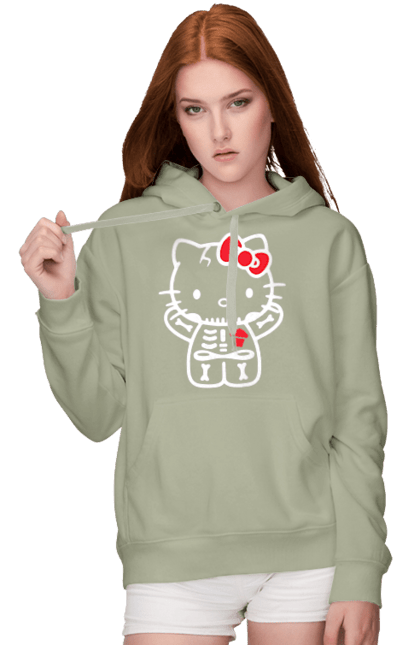 Women's hoodie with prints Hello Kitty Halloween. Brand, character, halloween, hello kitty, kitten, kitty, skeleton, zombie. 2070702