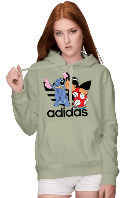 Women's hoodie with prints Adidas Stich. Alien, cartoon, cinema, disney, film, lilo and stitch, stitch. 2070702