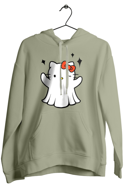 Women's hoodie with prints Hello Kitty Halloween. Brand, cat, character, ghost, halloween, hello kitty, kitten, kitty. 2070702