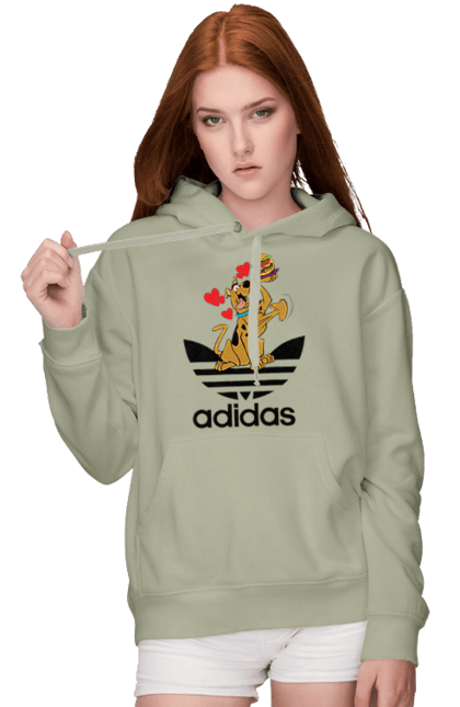 Женское худи с принтом Adidas Скуби Ду. Adidas, scooby-doo, адидас, мультсериал, сериал, скуби-ду, собака. 2070702