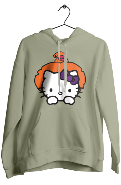 Women's hoodie with prints Hello Kitty Halloween. Brand, cat, character, halloween, hello kitty, kitten, kitty, witch. 2070702