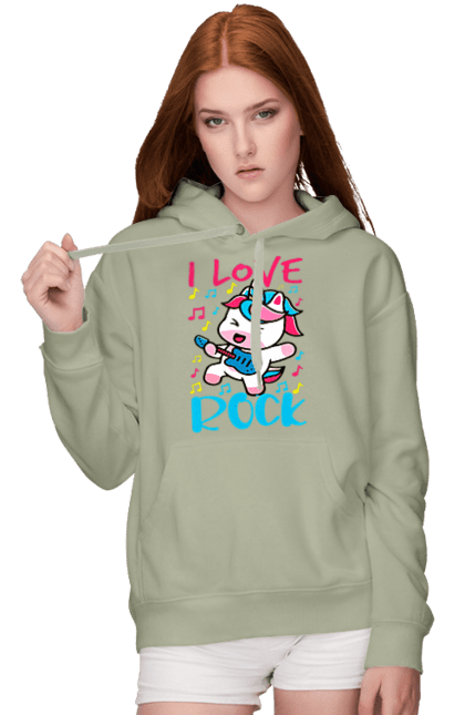 Women's hoodie with prints Unicorn. Animals, fairy creatures, guitar, horn, mane, music, purple, rock, unicorn, violet. 2070702