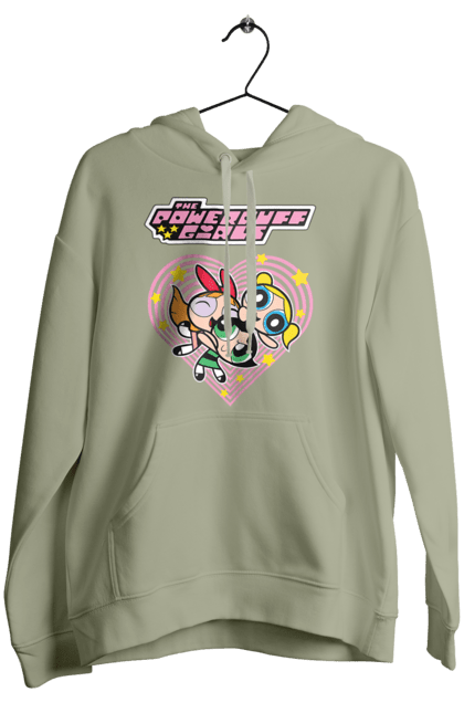 Women's hoodie with prints Powerpuff Girls. Animated series, blossom, bubbles, buttercup, cartoon network, cool girls, heart, powerpuff girls. 2070702