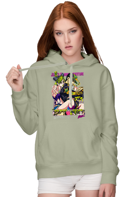 Women's hoodie with prints JOJO Jolyne Cujoh. Anime, jojo, jojo`s bizarre adventure, jojo’s bizarre adventure, jolyne cujoh, manga. 2070702