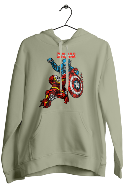 Women's hoodie with prints Iron Man vs Captain America. Avengers, captain america, civil war, comic, comics, film, iron man, marvel, marvel comics, tony stark. 2070702