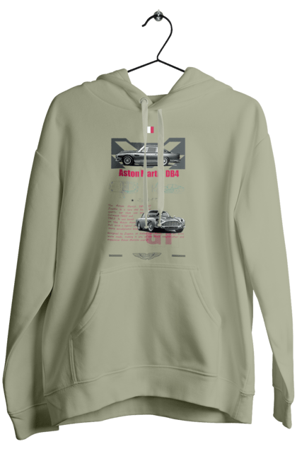 Women's hoodie with prints Aston Martin DB4. Aston martin, auto, automobile, car, db4, race, sport, sport car. 2070702