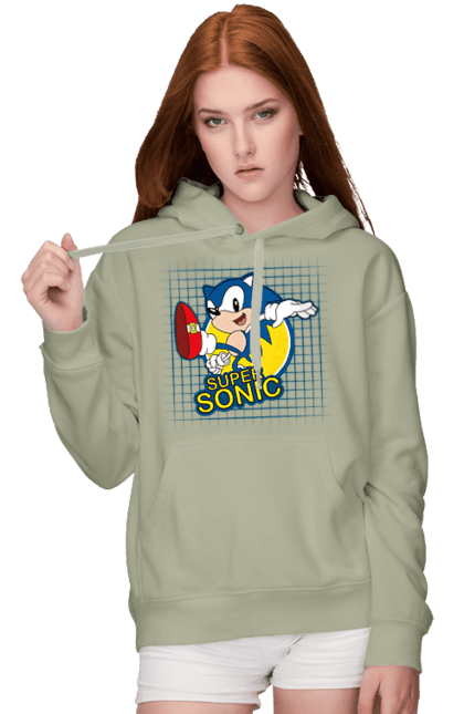 Женское худи с принтом Соник. Sega, sonic, sonic the hedgehog, видеоигра, комикс, маскот, мульстериал, соник. 2070702