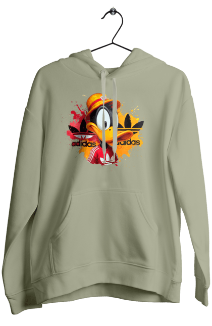 Женское худи с принтом Даффи Дак Adidas. Adidas, daffy duck, looney tunes, merrie melodies, warner brothers, даффи дак, мультфильм, персонаж, утка даффи. 2070702