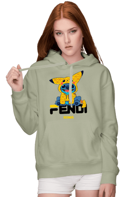 Women's hoodie with prints Fendi Stich. Bag, brand, clothes, fashion, fashion house, fendi, italy, luxury, lvmh, stich. 2070702